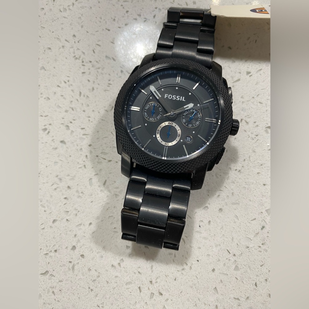Fossil FS4552 Machine Chronograph Dial Black Ion-plated Men's Watch NEW $195